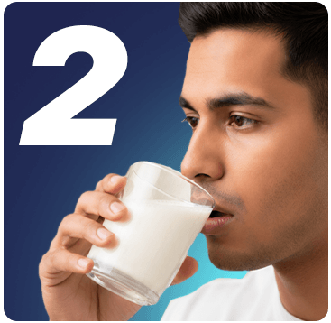 With milk or luke warm water, after meals